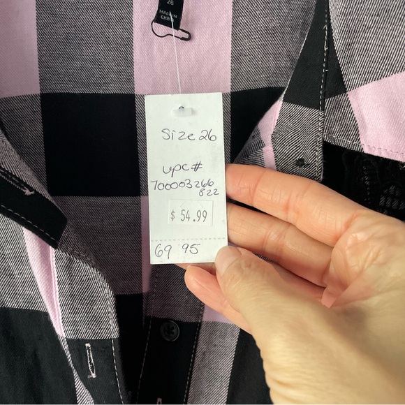 Lane Bryant pink black embellished flannel top - Picture 4 of 7